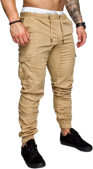 Mens Slim Fit Cargo Pants Stretch Casual Sweatpants Vintage Cozy Slack Tactical Trousers Lightweight Drawstring Pant