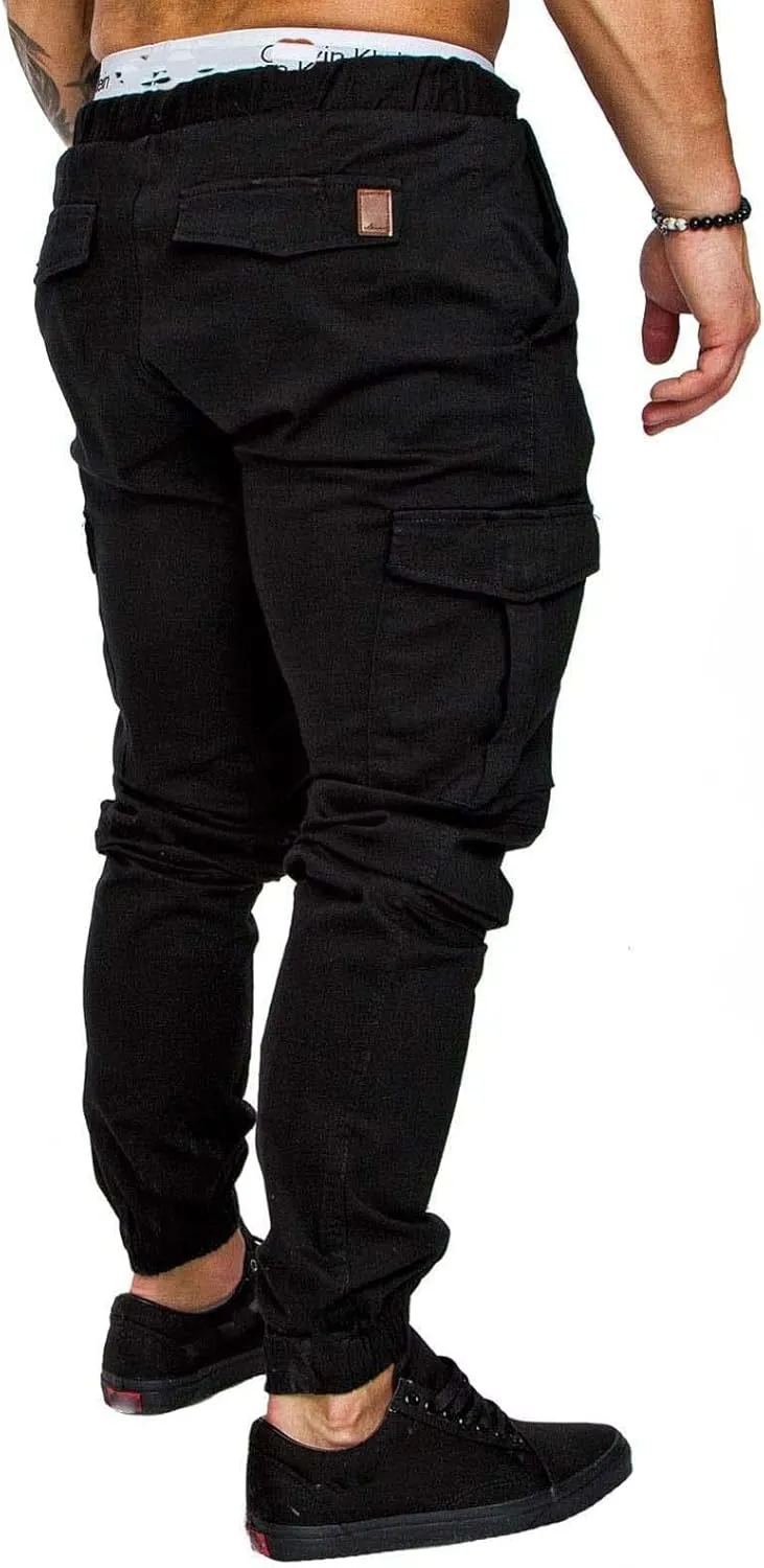 Mens Slim Fit Cargo Pants Stretch Casual Sweatpants Vintage Cozy Slack Tactical Trousers Lightweight Drawstring Pant