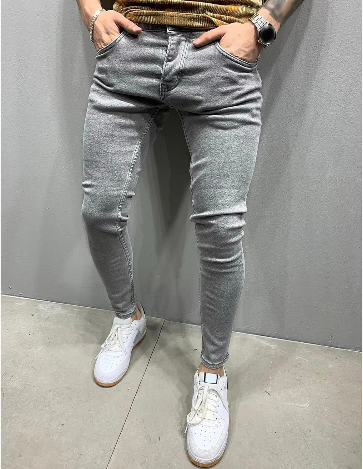 Men's Slim Fit Strech Casual Jeans Classic Comfort Flex Denim Pants Straight Leg Siknny Jogger Jeans