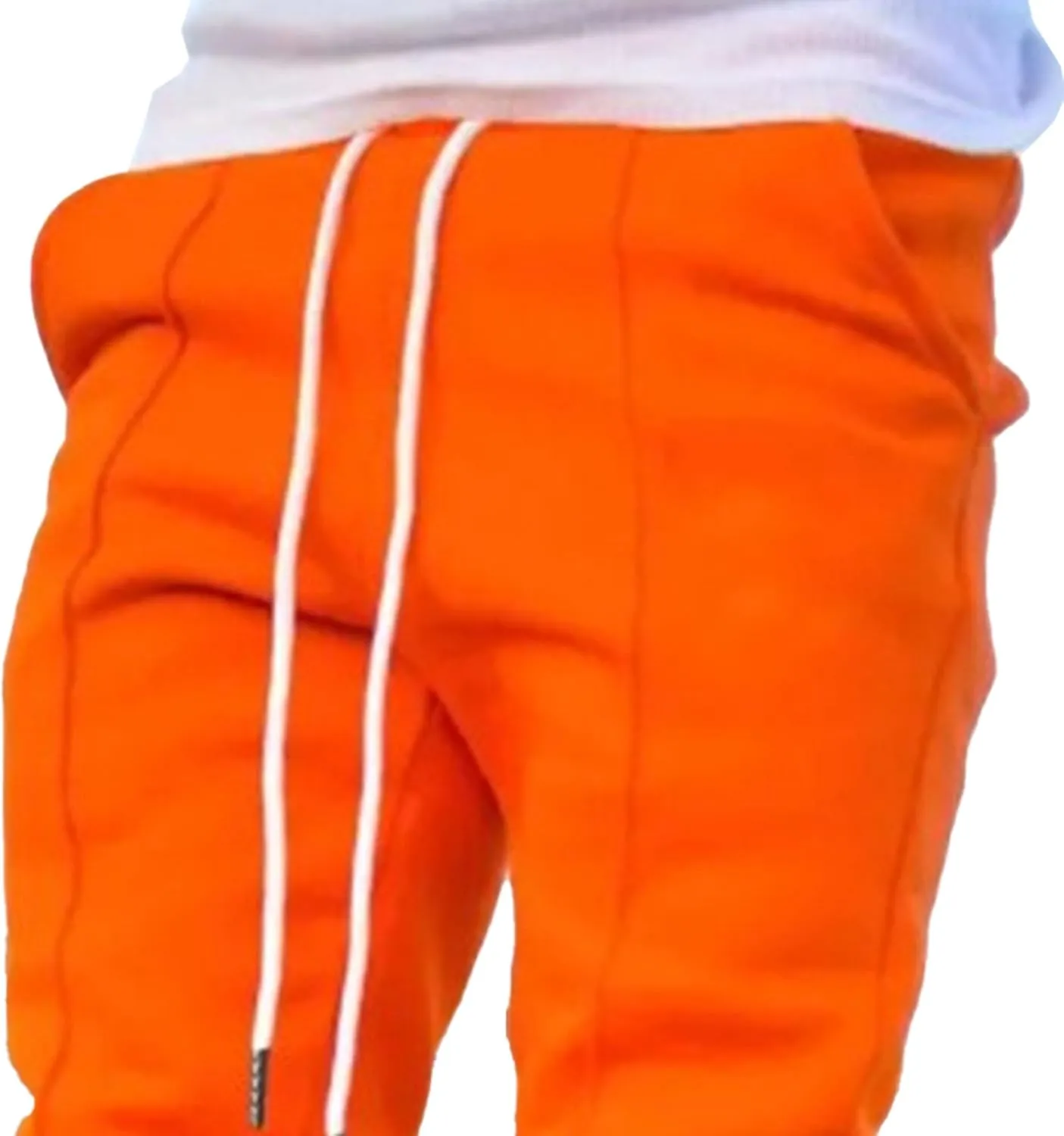 Men's Stylish Slim Fit Streetwear Pants Drawstring Casual Tapered Trousers Solid Elastic Waist Outdoor Pants