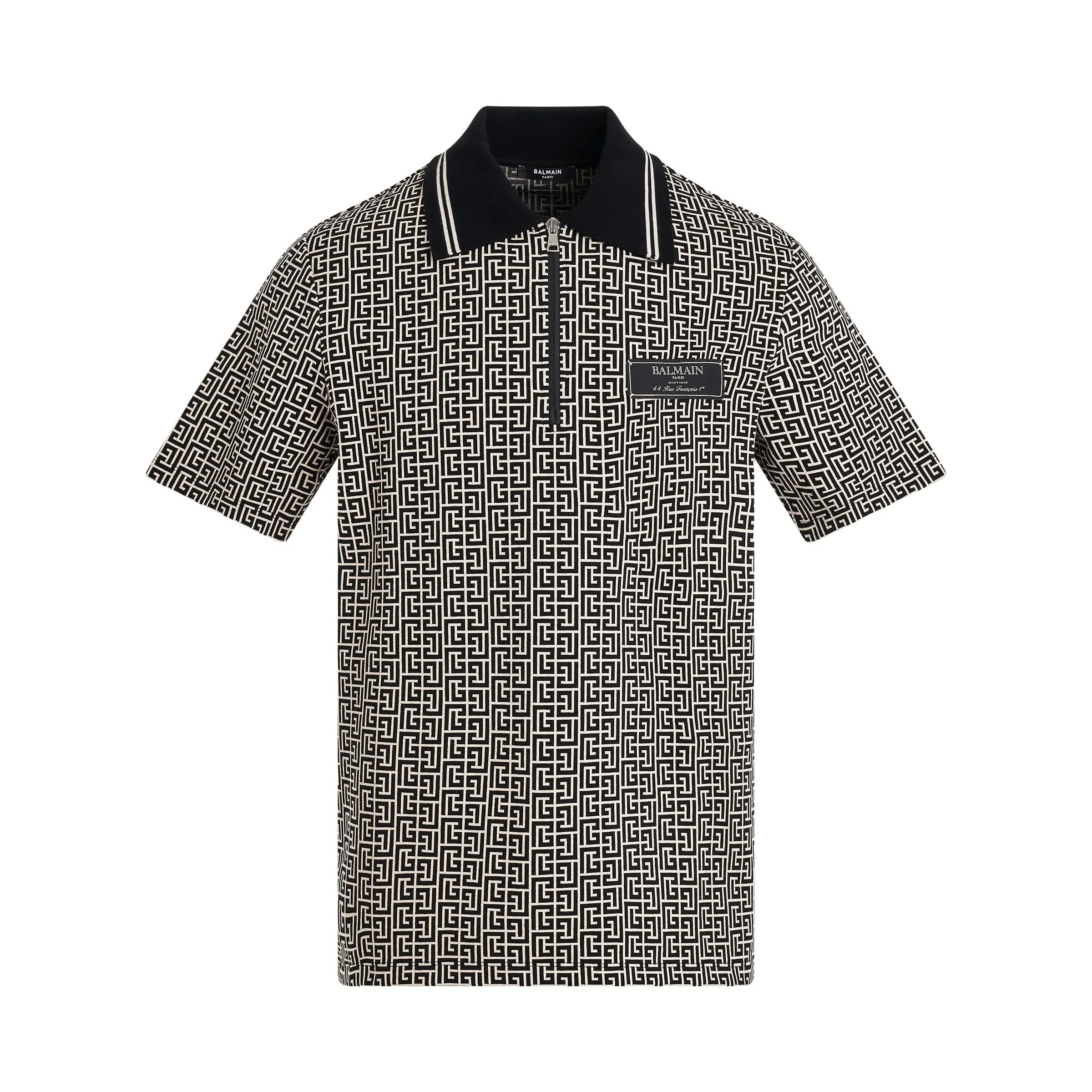 Monogram Jacquard Zipped Polo in Ivory/Black