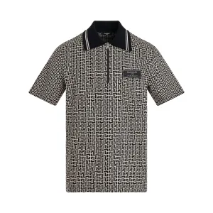 Monogram Jacquard Zipped Polo in Ivory/Black