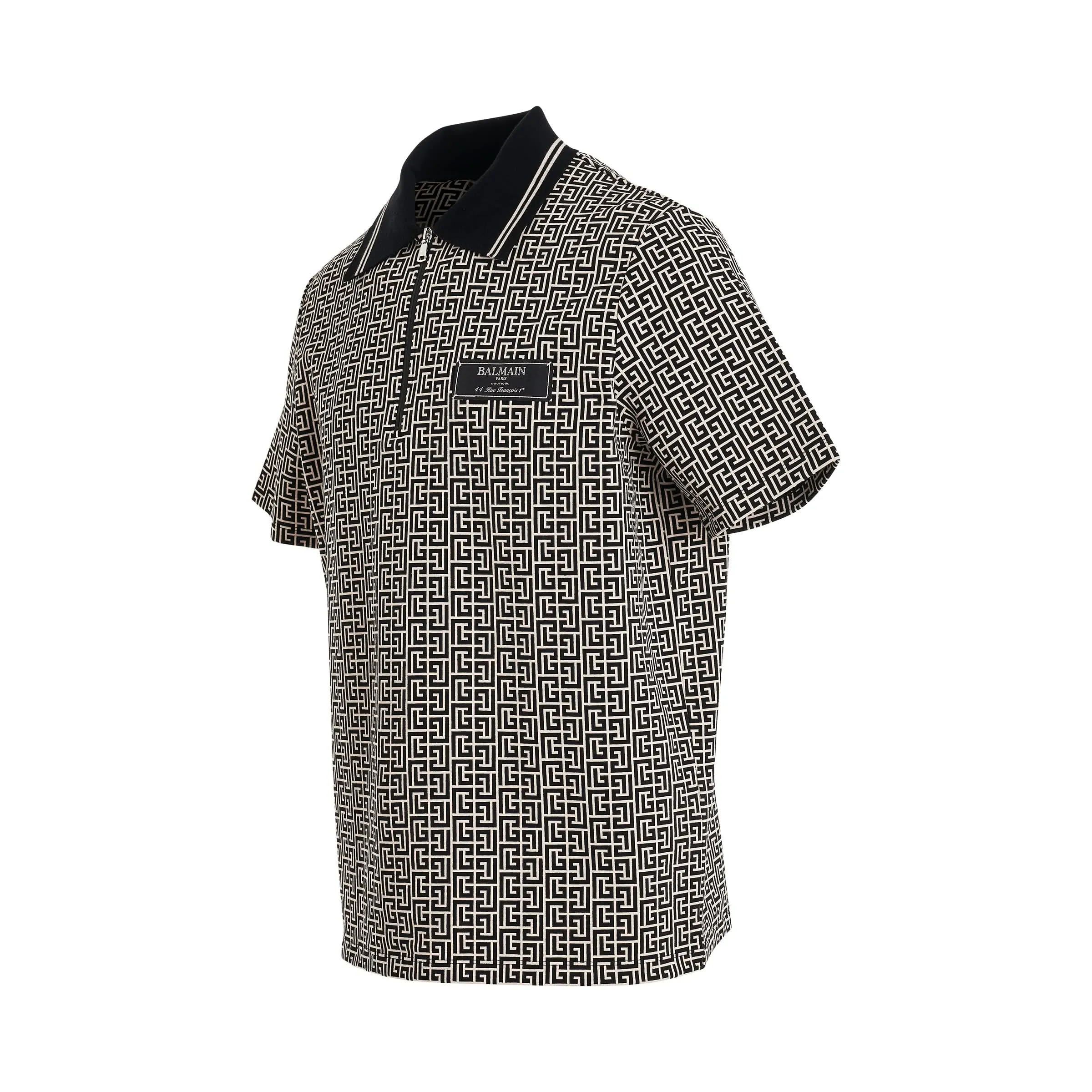 Monogram Jacquard Zipped Polo in Ivory/Black