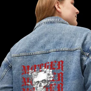 MOTHER Moms and Mayhem Heavy Metal Skull Women's Denim Jean Jacket