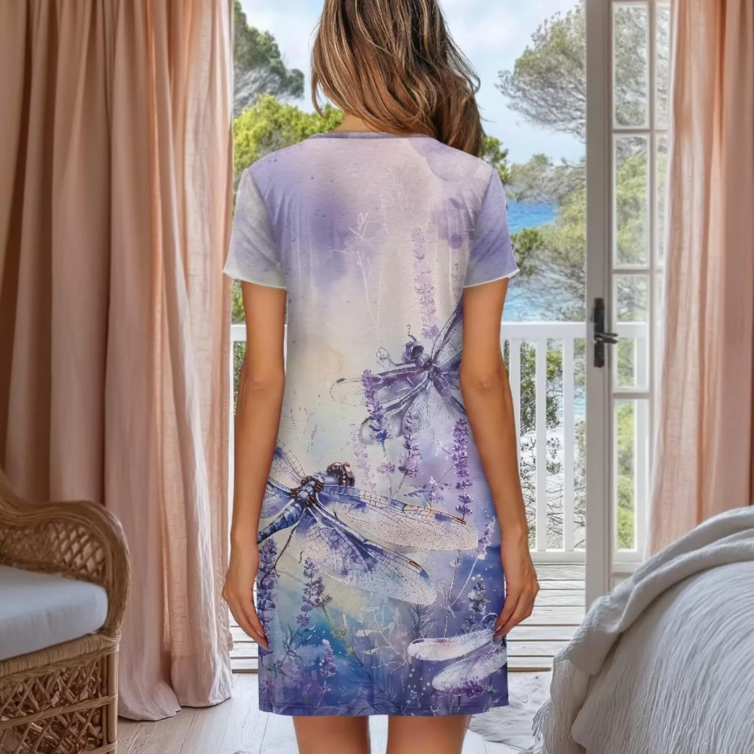 Nightgowns for Women Soft Cozy Pajamas Dress Button Down Short Sleeve Sleepwear