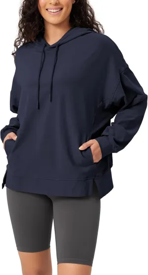 ODODOS Women's Purevibe Cotton Oversized Hoodies Side Slit Sweatshirts Long Sleeve Pullover Top with Pocket