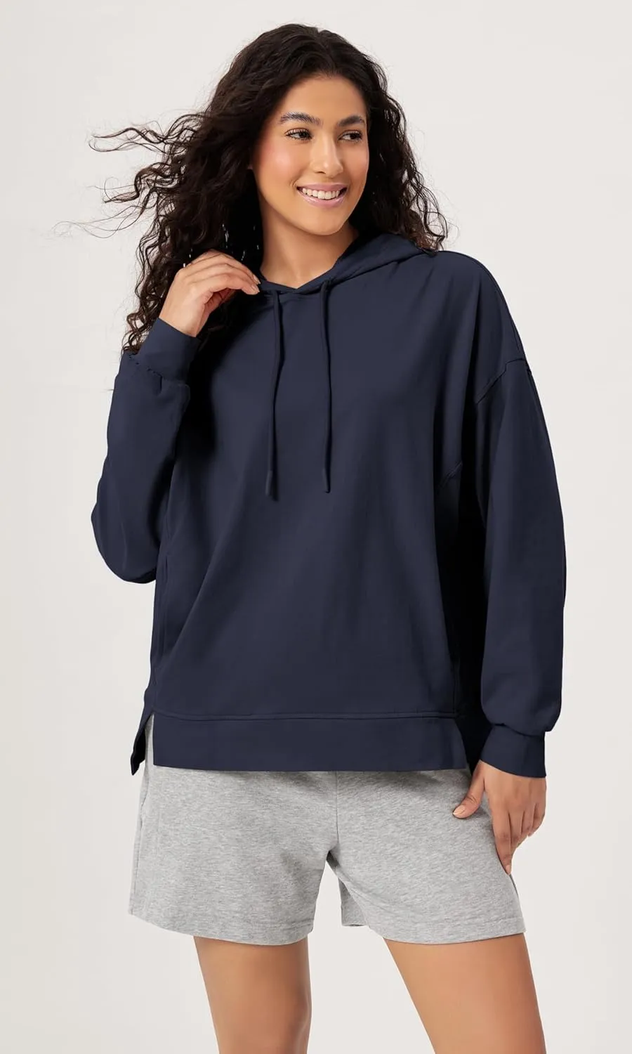 ODODOS Women's Purevibe Cotton Oversized Hoodies Side Slit Sweatshirts Long Sleeve Pullover Top with Pocket