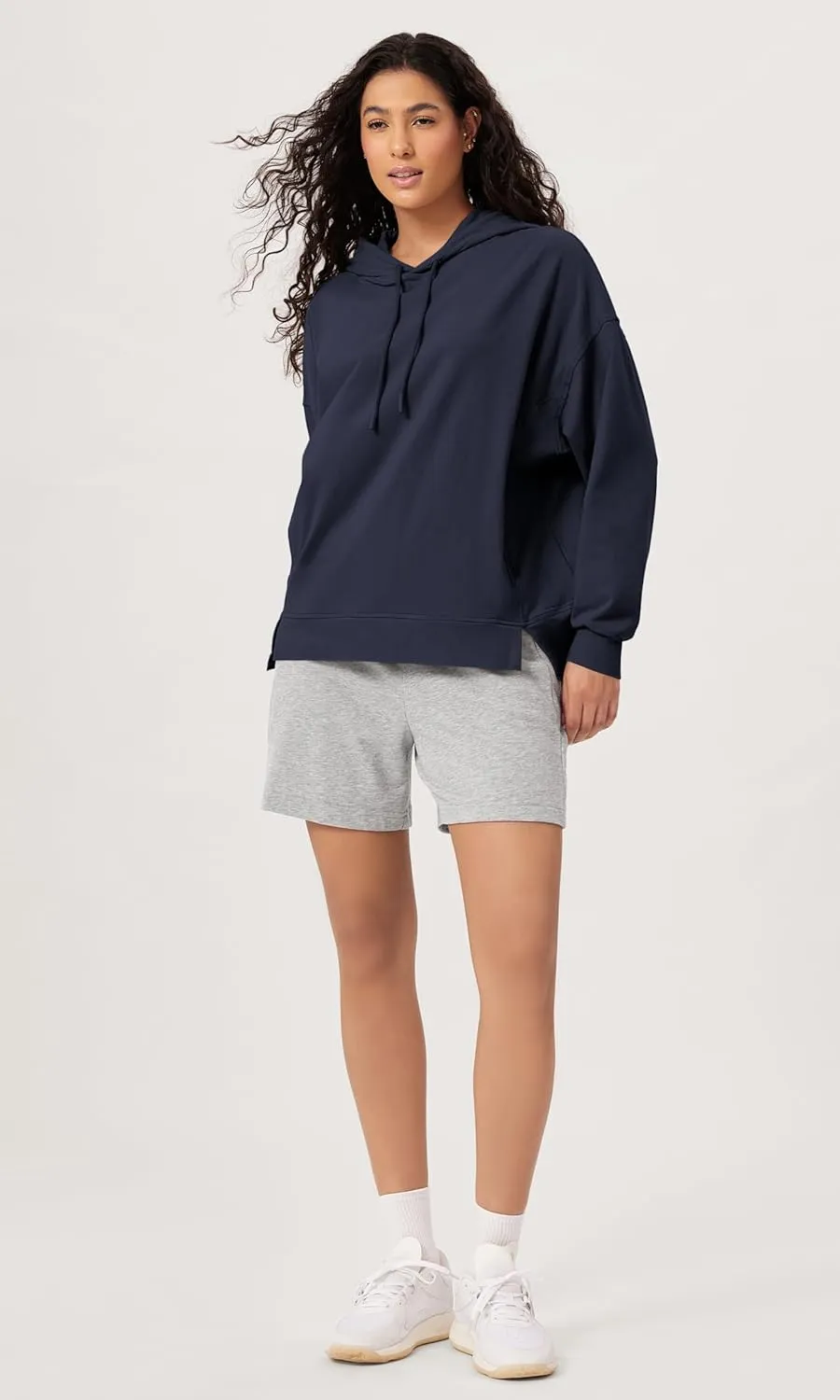 ODODOS Women's Purevibe Cotton Oversized Hoodies Side Slit Sweatshirts Long Sleeve Pullover Top with Pocket