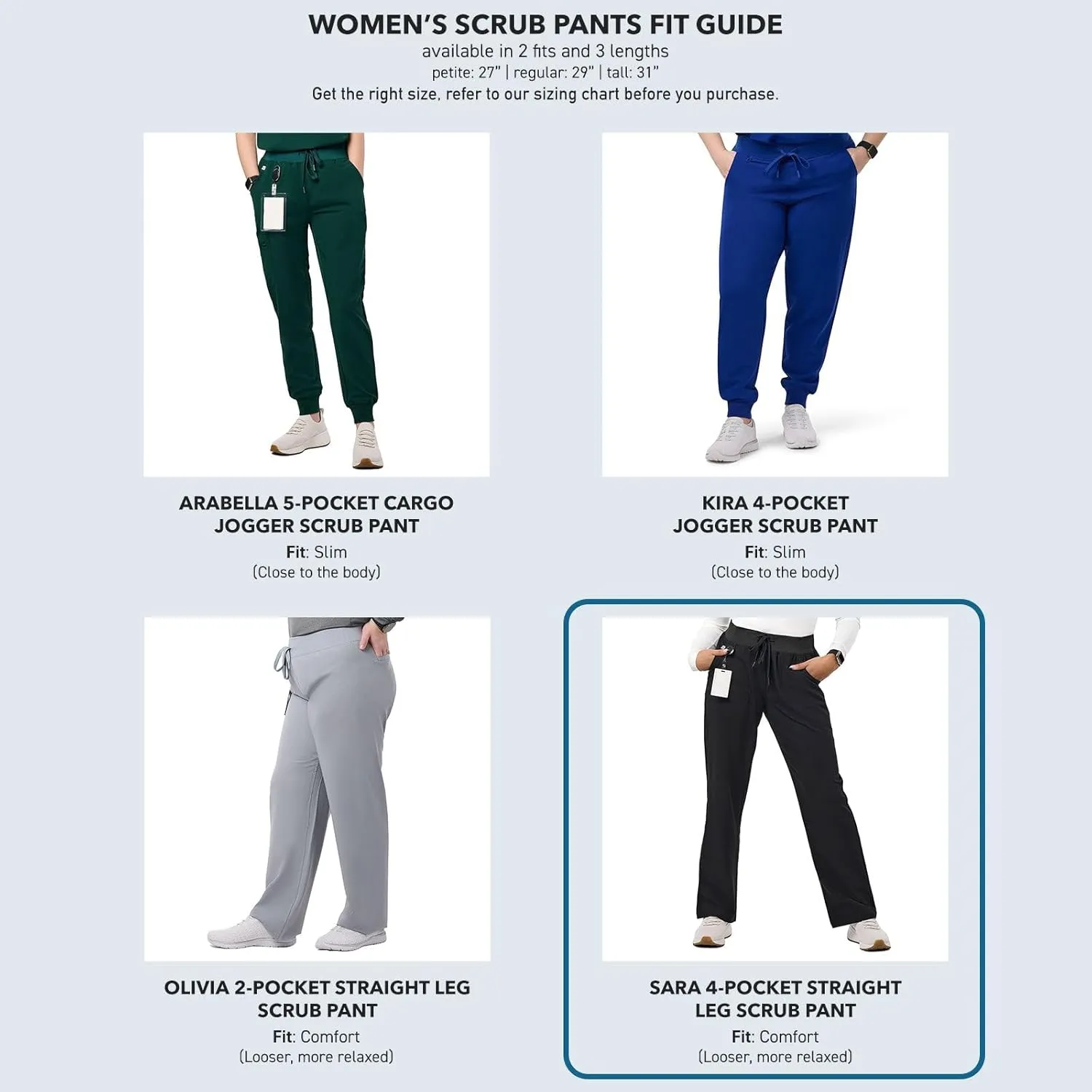 Peelz Sara 4-Pocket Straight-Leg Scrub Pants for Women - Soft Stretch Fabric Scrubs, Elastic Waistband, Comfort Fit