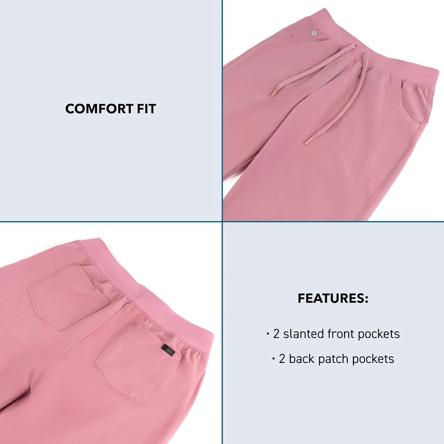 Peelz Sara 4-Pocket Straight-Leg Scrub Pants for Women - Soft Stretch Fabric Scrubs, Elastic Waistband, Comfort Fit