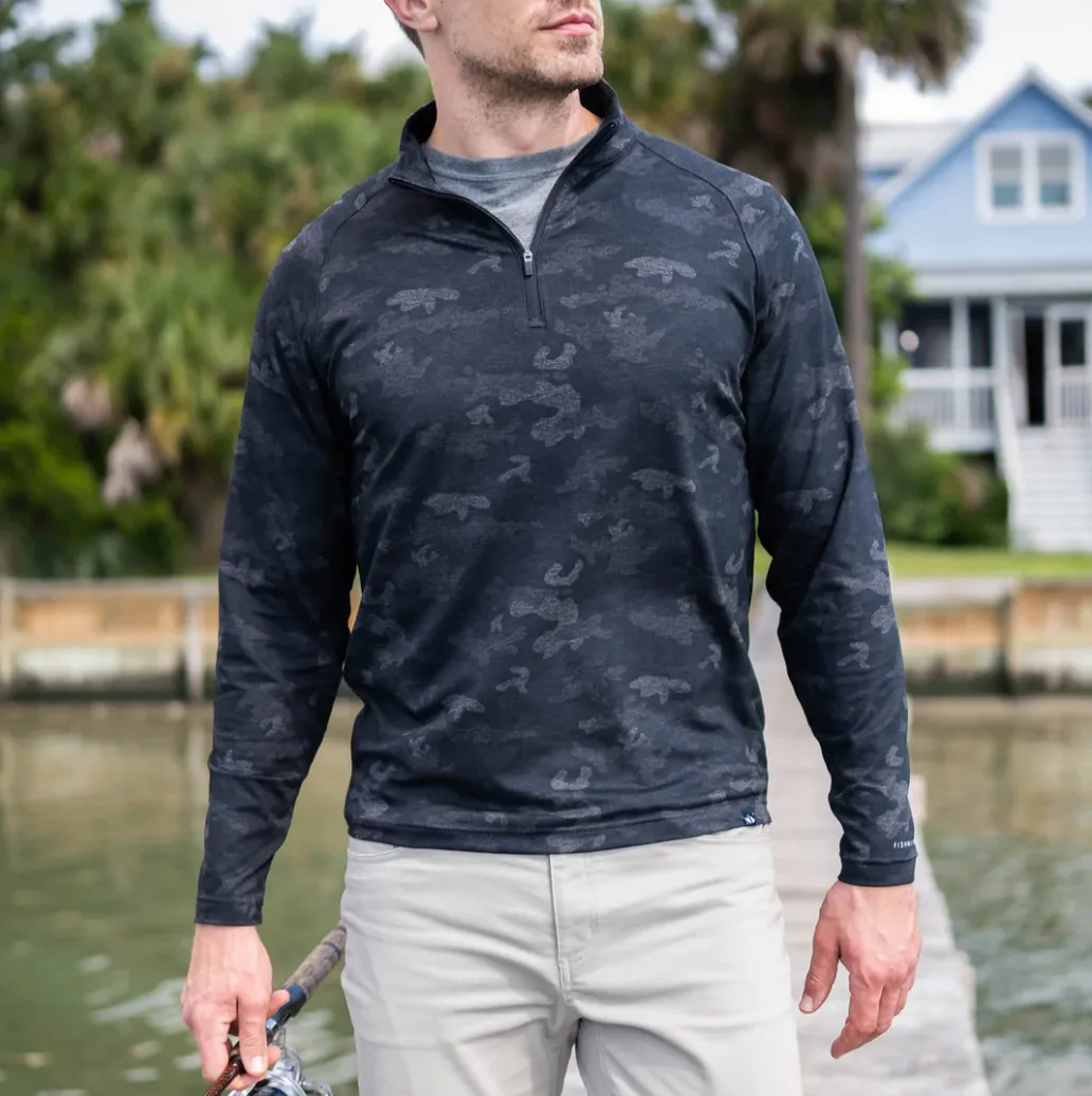 Roan Camo Print 1/4 Zip Pullover Charcoal