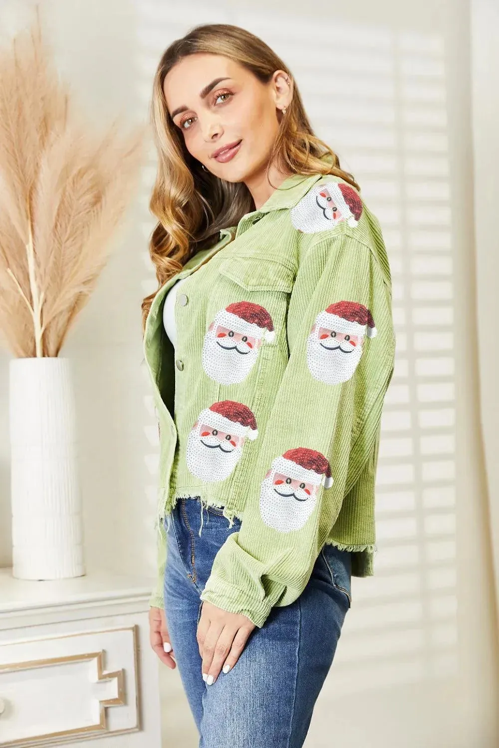 Sequin-Embellished Raw Hem Santa Jacket