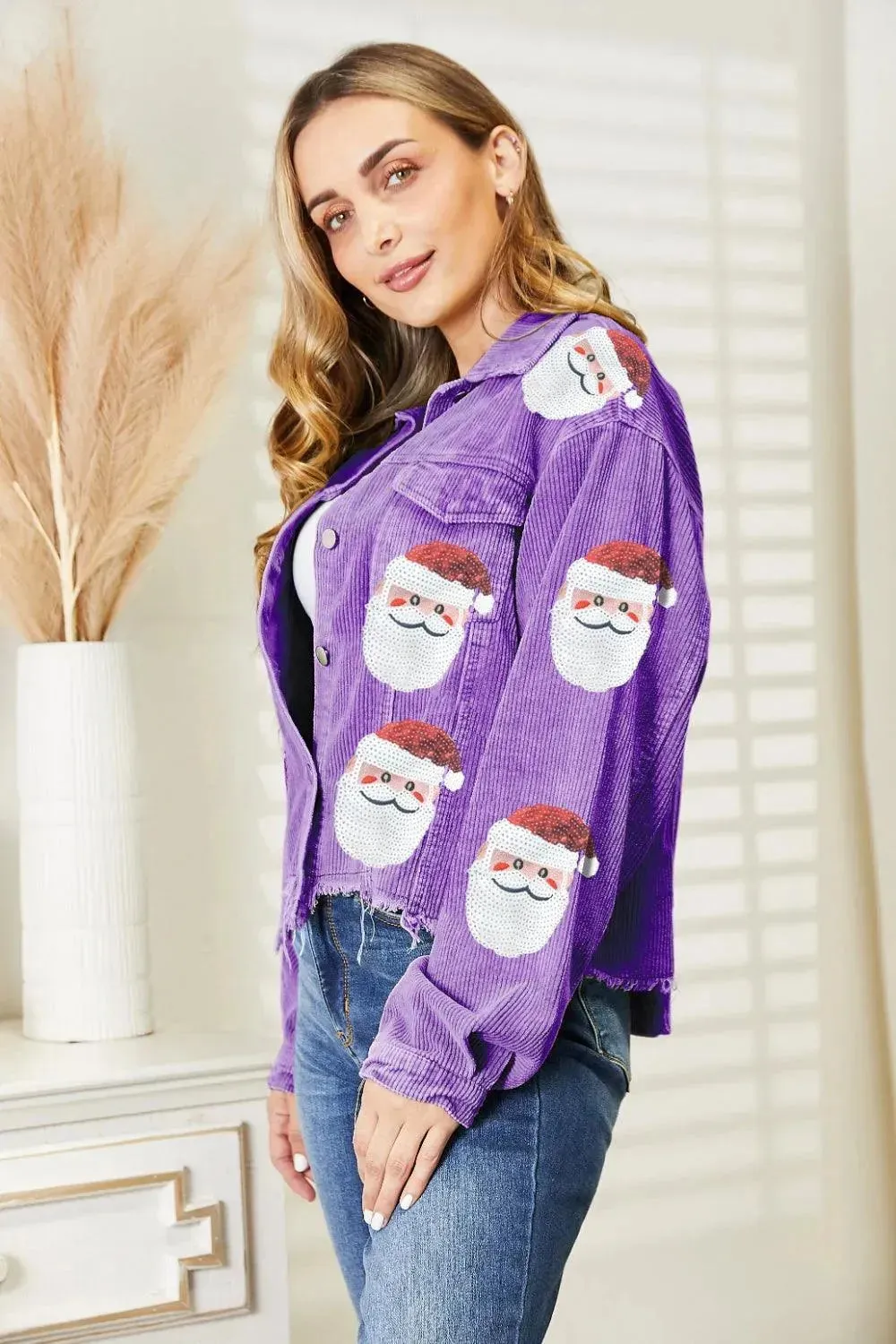 Sequin-Embellished Raw Hem Santa Jacket