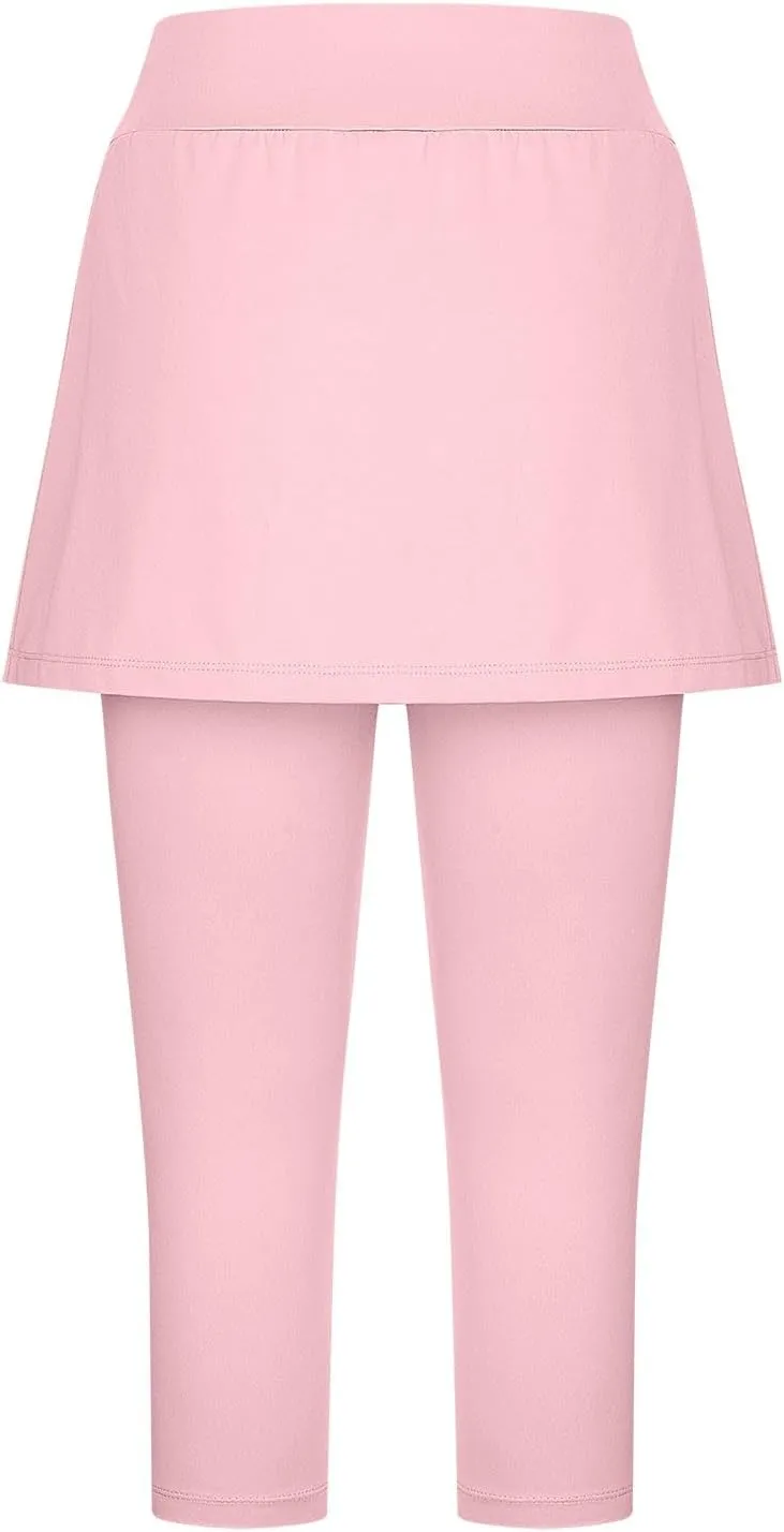 Skirted Leggings for Women 2025 Summer Tennis Golf Skorts Capris Yoga Gym Leggings with Skirts Workout Pants