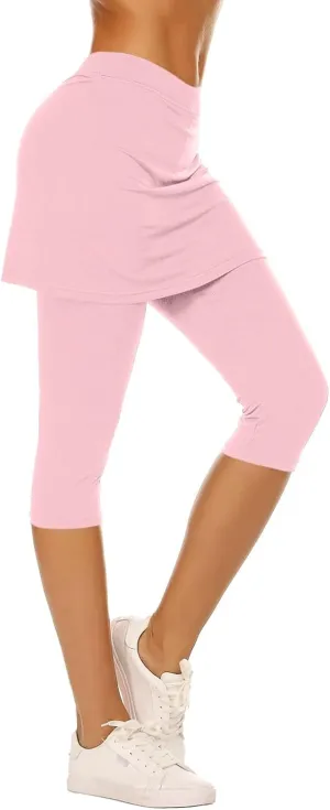 Skirted Leggings for Women 2025 Summer Tennis Golf Skorts Capris Yoga Gym Leggings with Skirts Workout Pants