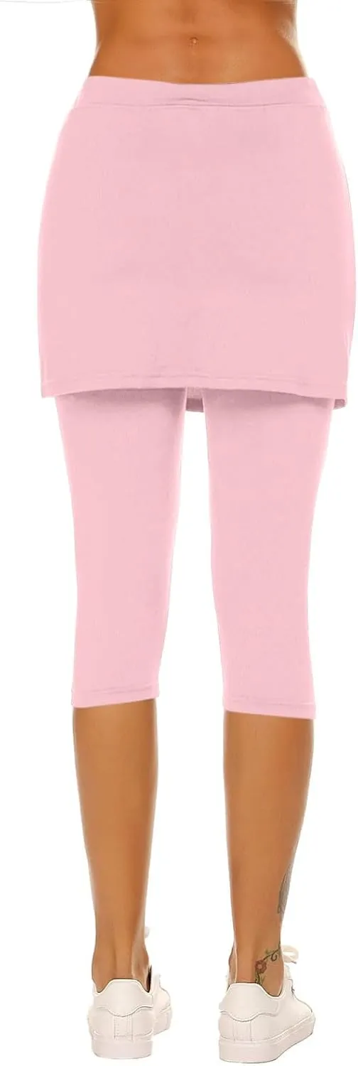 Skirted Leggings for Women 2025 Summer Tennis Golf Skorts Capris Yoga Gym Leggings with Skirts Workout Pants