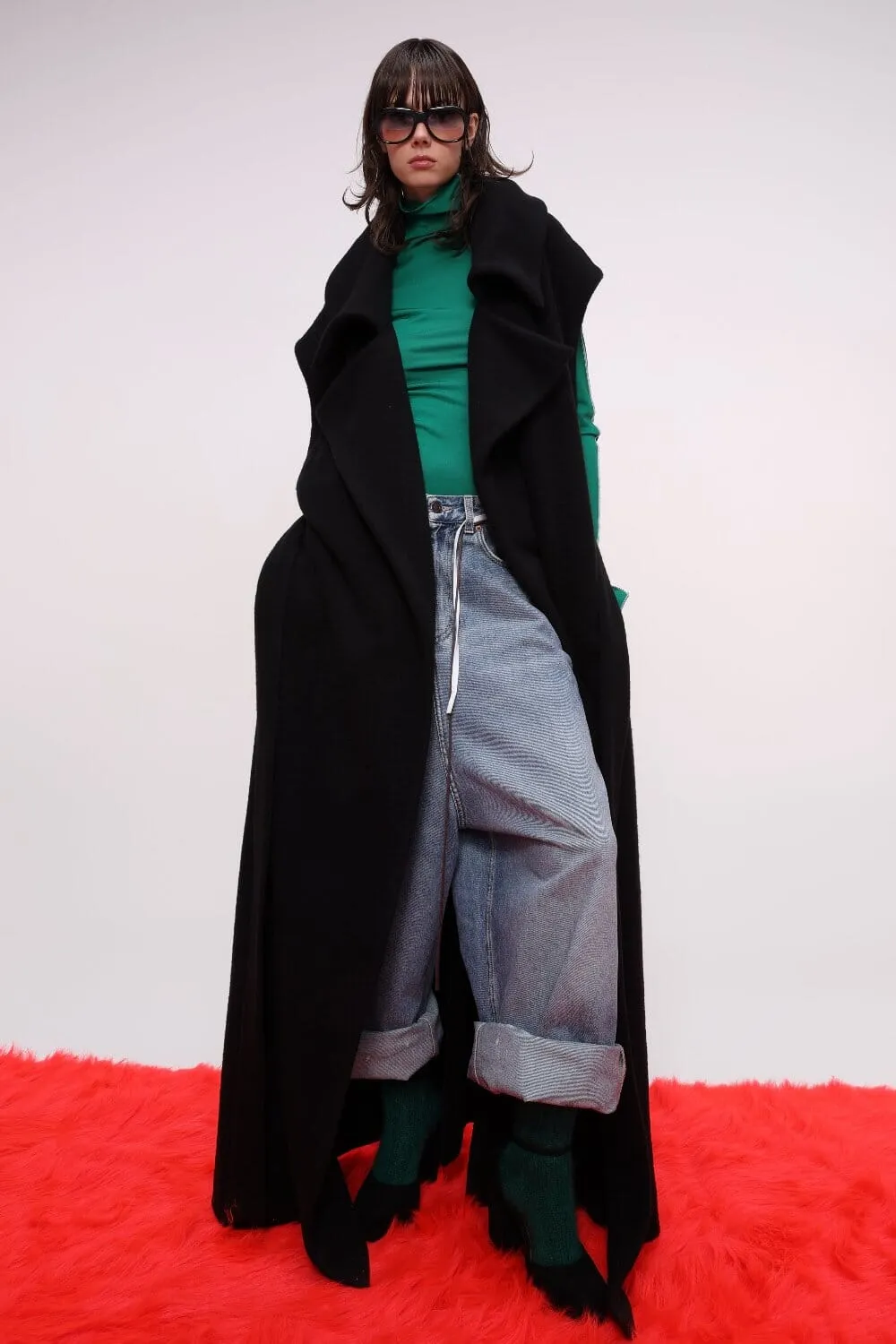 Sleeveless Belted Wool Coat
