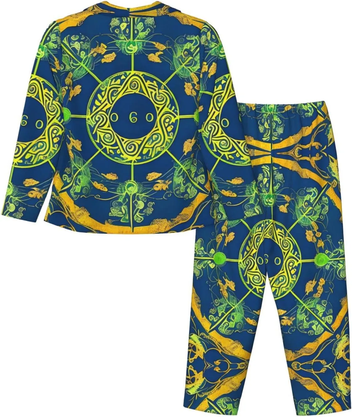Soft Women's Pajama Set Long Sleeve - Yin Yang Totem Print Cozy Sleepwear Loungewear Pjs, for Relaxing at Home