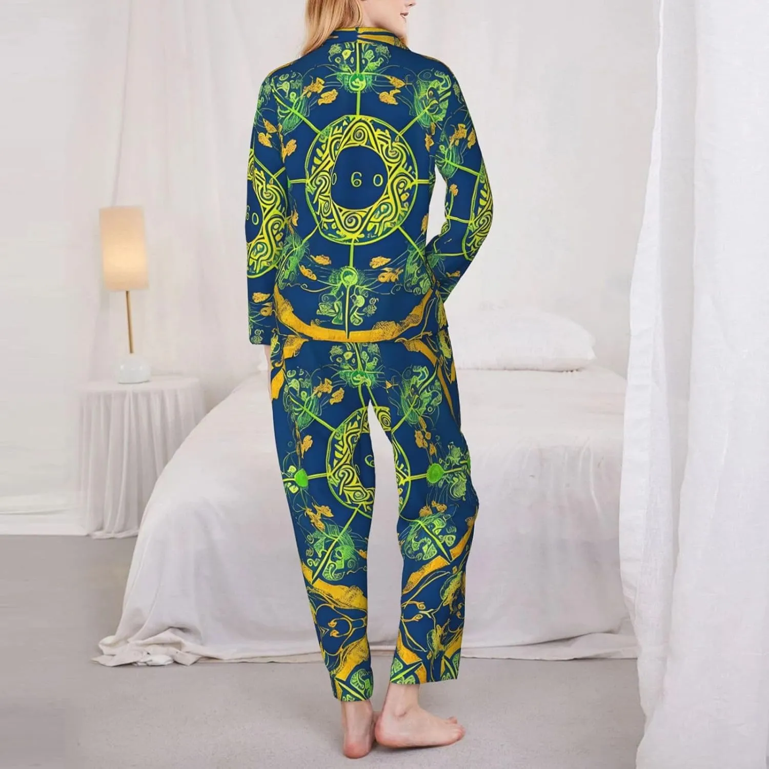 Soft Women's Pajama Set Long Sleeve - Yin Yang Totem Print Cozy Sleepwear Loungewear Pjs, for Relaxing at Home