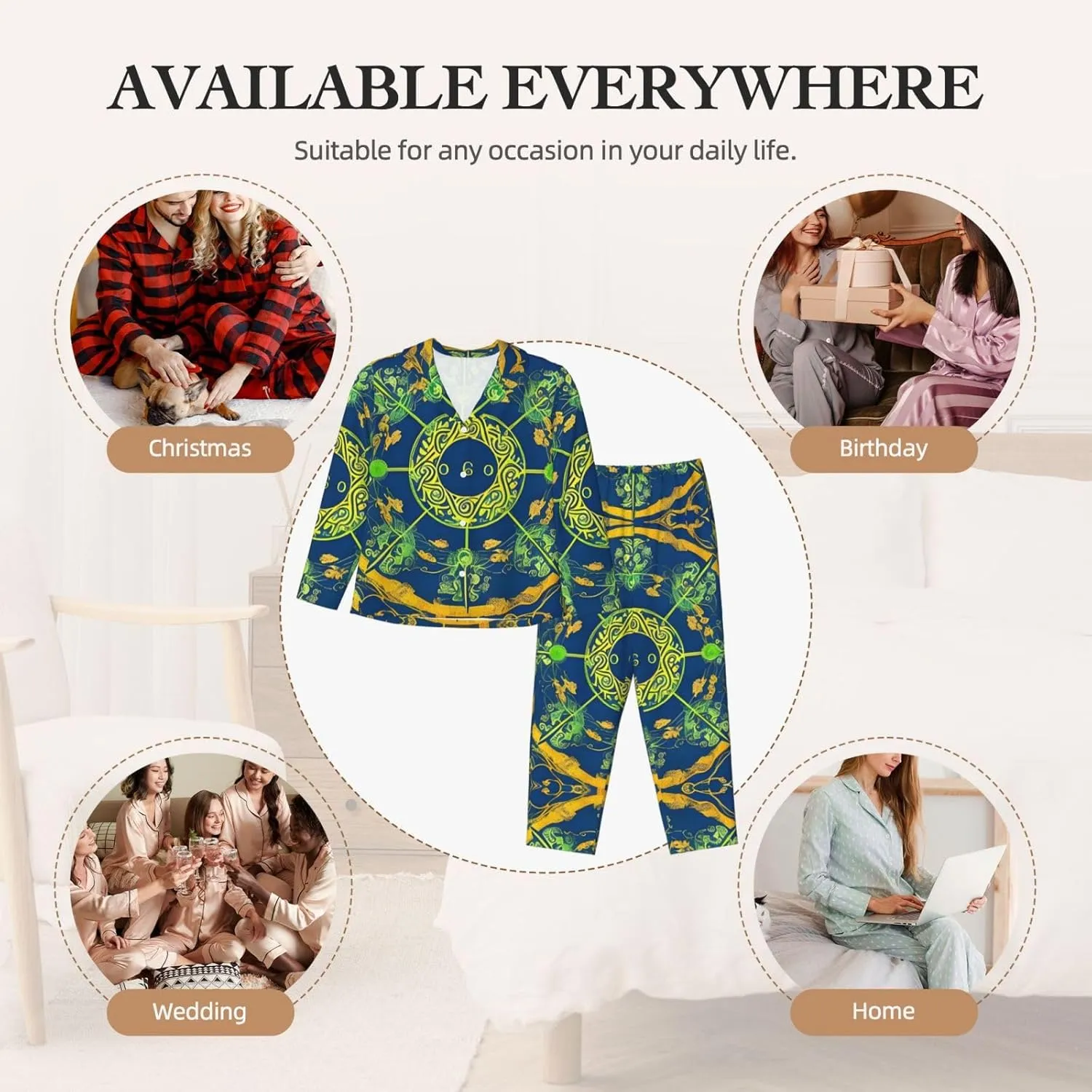 Soft Women's Pajama Set Long Sleeve - Yin Yang Totem Print Cozy Sleepwear Loungewear Pjs, for Relaxing at Home