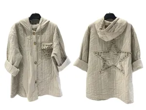 Stylish Italian Jacket With Hood & Buttoned Front One Size