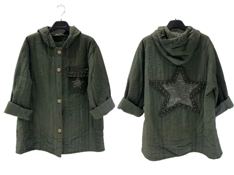 Stylish Italian Jacket With Hood & Buttoned Front One Size