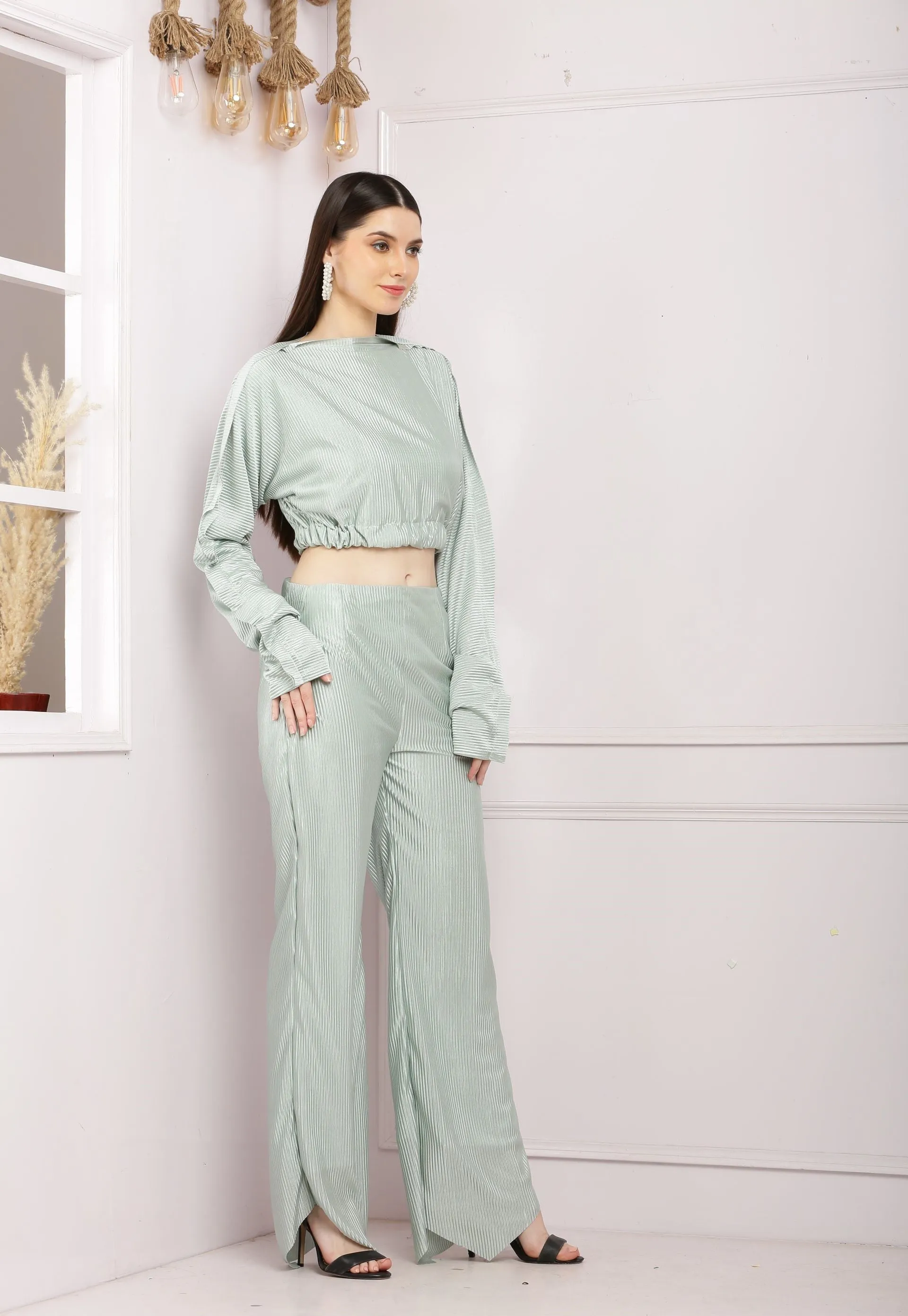 Stylish Satin Co Ord Set - Pastel Green