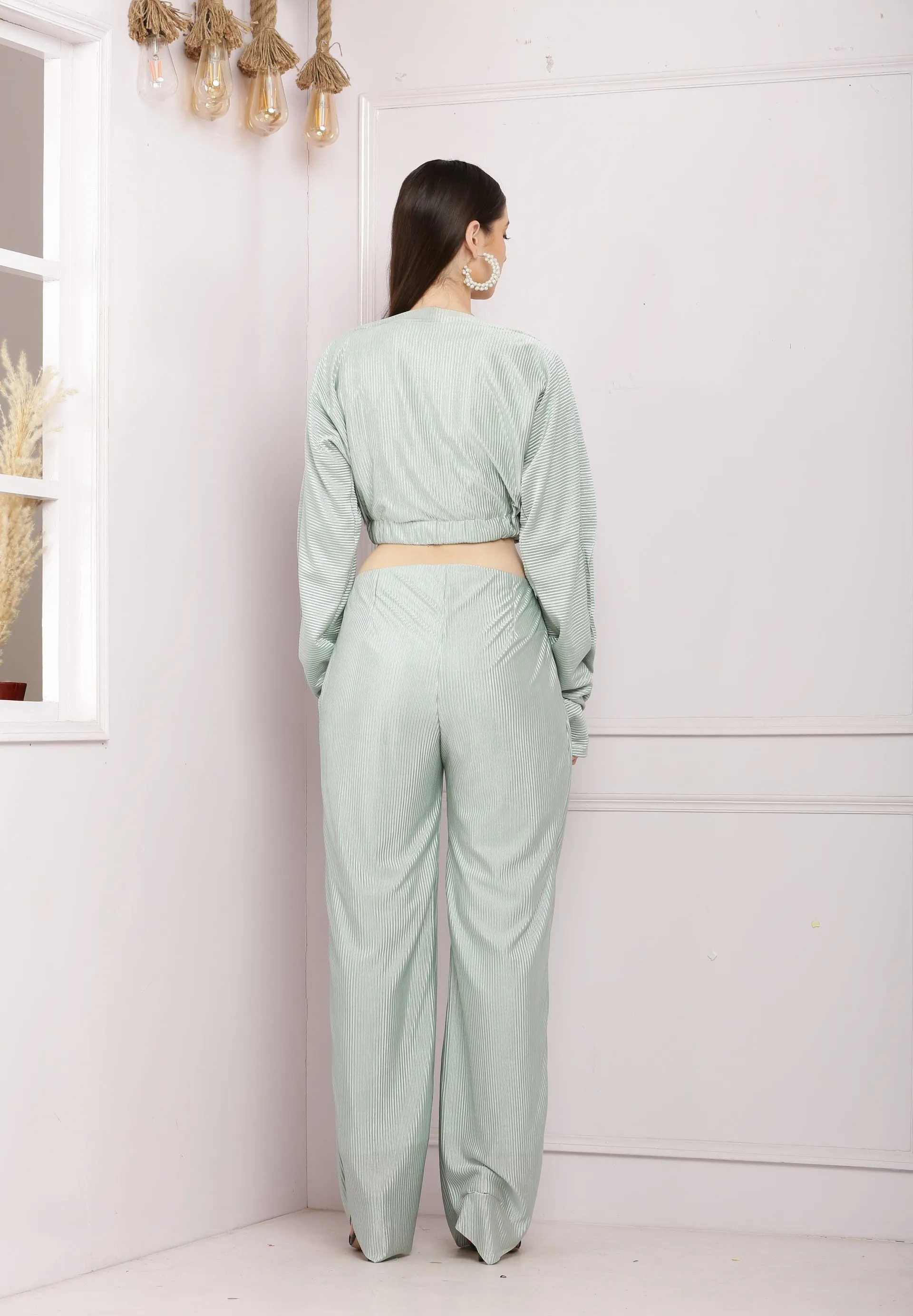 Stylish Satin Co Ord Set - Pastel Green