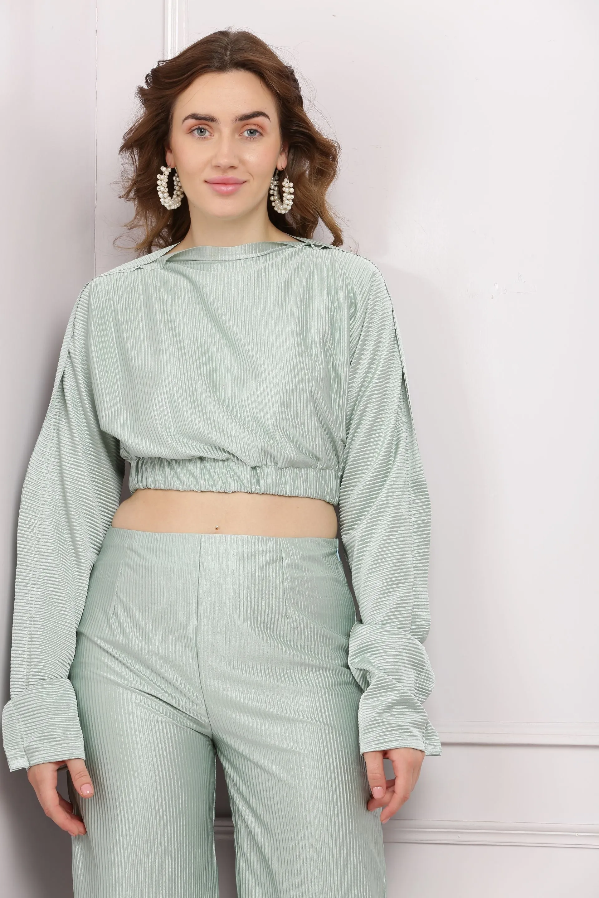 Stylish Satin Co Ord Set - Pastel Green