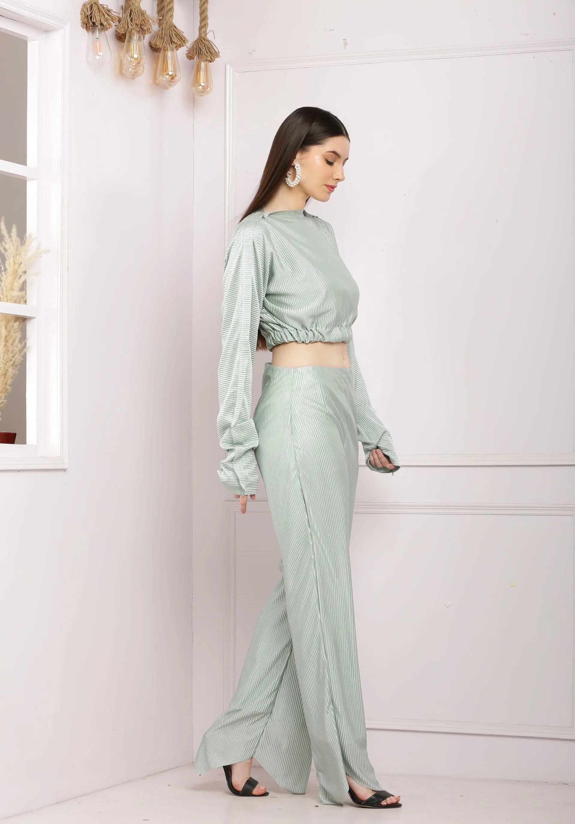 Stylish Satin Co Ord Set - Pastel Green