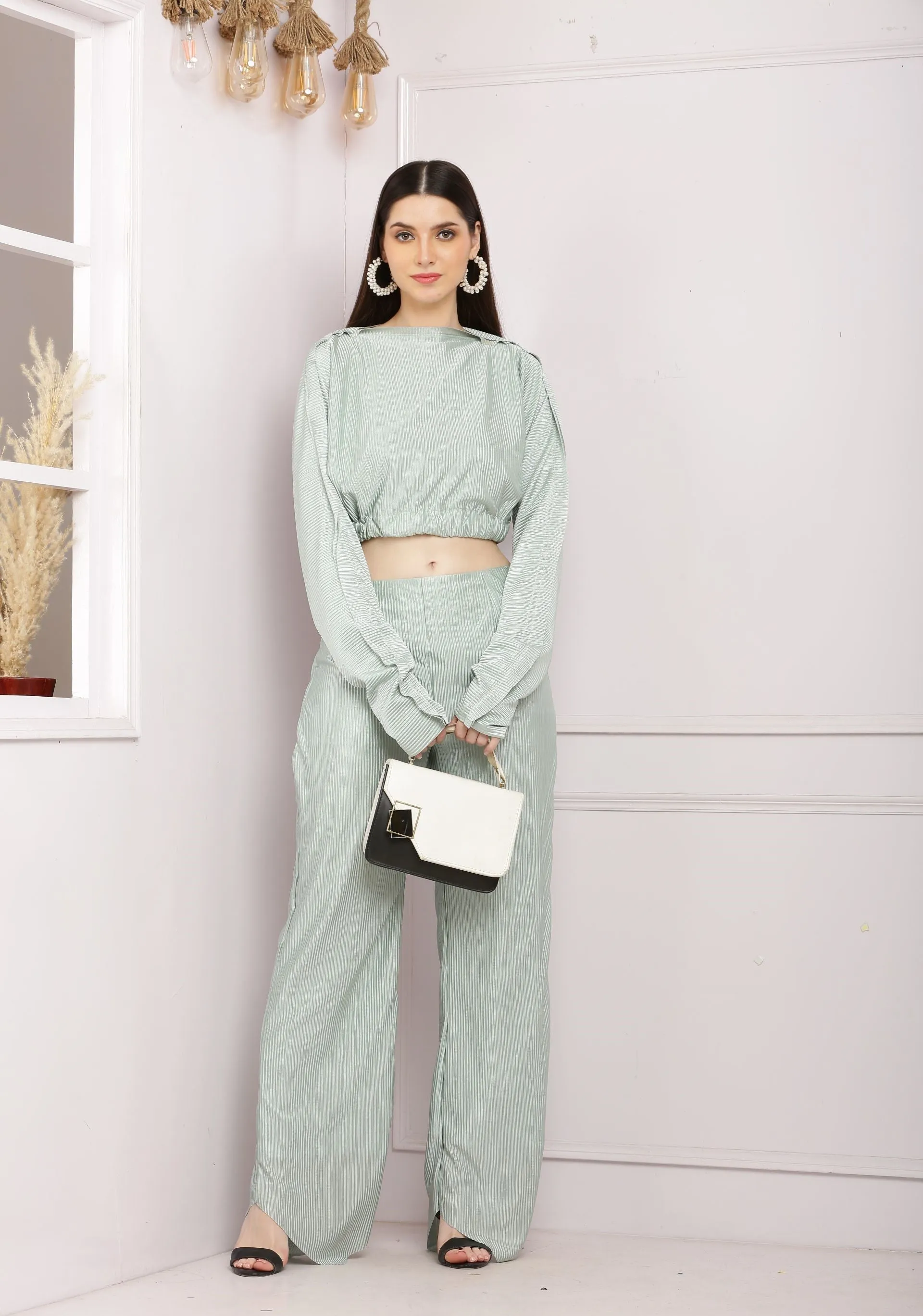 Stylish Satin Co Ord Set - Pastel Green