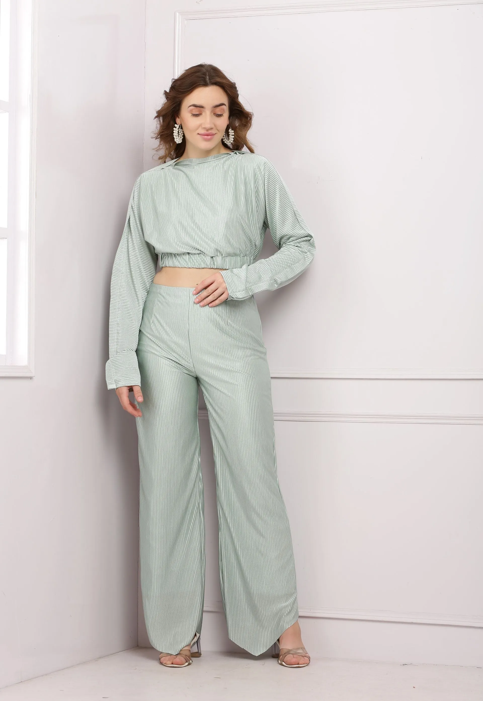 Stylish Satin Co Ord Set - Pastel Green