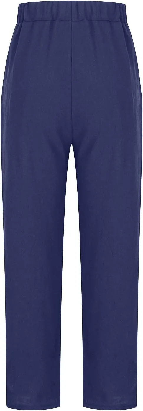 Summer Cotton Linen Pants Women Trendy Ankle Trousers High Waist Cozy Beach Pants Loose Fit Linen Straight Leg Pants