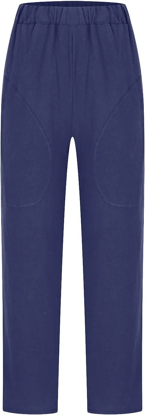 Summer Cotton Linen Pants Women Trendy Ankle Trousers High Waist Cozy Beach Pants Loose Fit Linen Straight Leg Pants