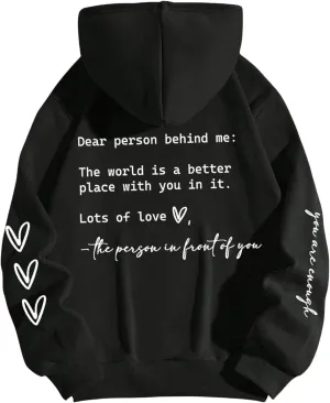 SweatyRocks Women's Letter Graphic Hoodie Drawstring Long Sleeve Oversized Pullovers Sweatshirts