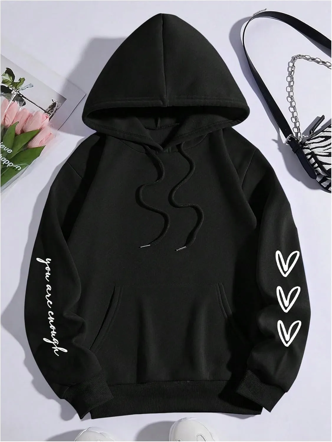 SweatyRocks Women's Letter Graphic Hoodie Drawstring Long Sleeve Oversized Pullovers Sweatshirts