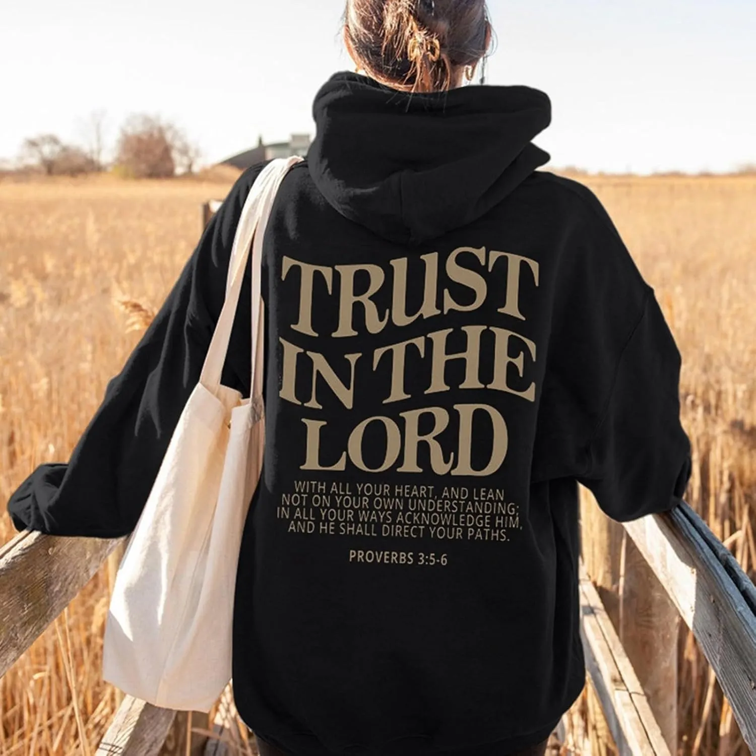 Trust In The Lord Christian Graphic Hoodies Trendy Shape Printed Outfit with Pocket Oversize Fall Winter Fashion 2024