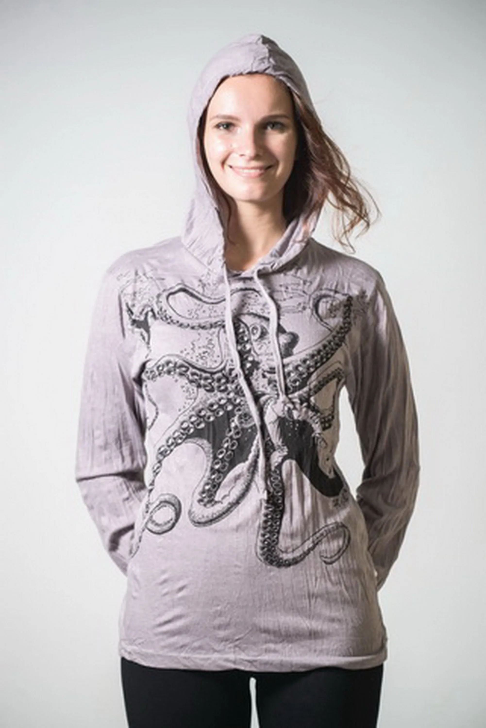 Unisex Octopus Hoodie in Gray