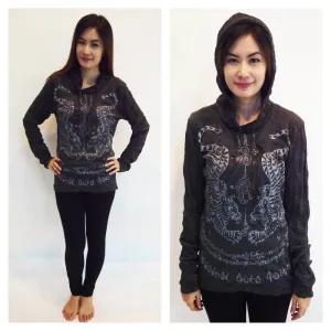 Unisex Thai Tattoo Hoodie in Silver on Black