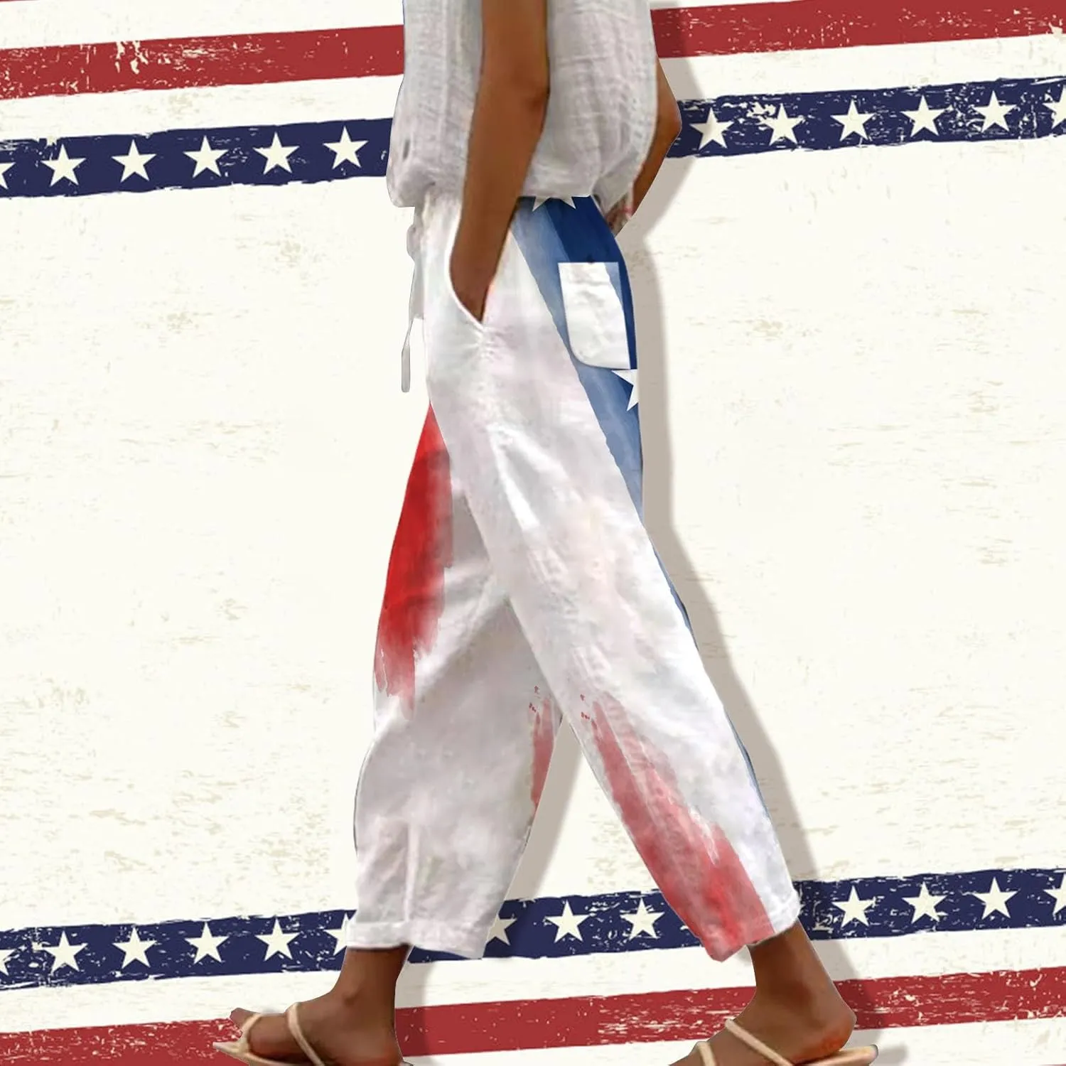Versatile Nine Point Casual Pants Linen Elastic Seven Pants Beach Casual Pants Linen Elastic Waist Summer Baggy