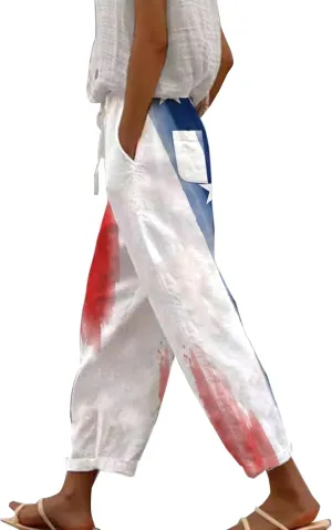 Versatile Nine Point Casual Pants Linen Elastic Seven Pants Beach Casual Pants Linen Elastic Waist Summer Baggy