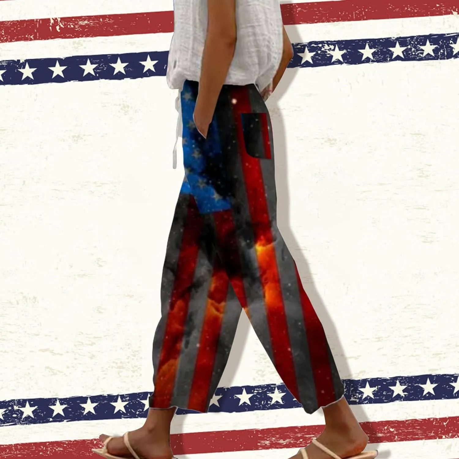 Versatile Nine Point Casual Pants Linen Elastic Seven Pants Beach Casual Pants Linen Elastic Waist Summer Baggy