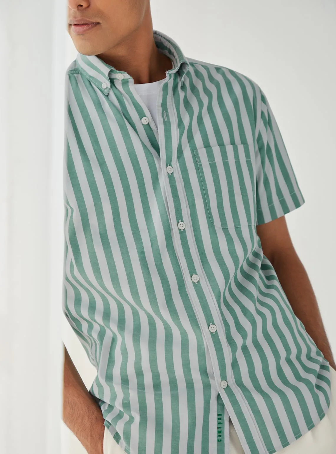 Vista Green Stripe Half Shirt