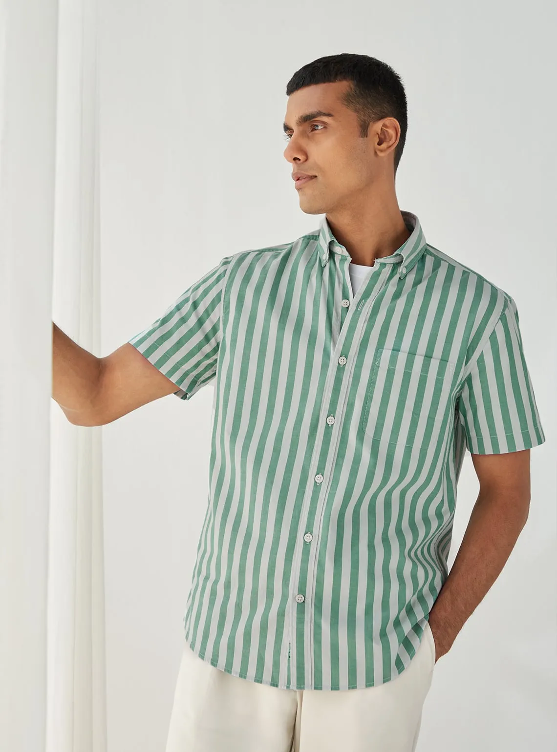 Vista Green Stripe Half Shirt