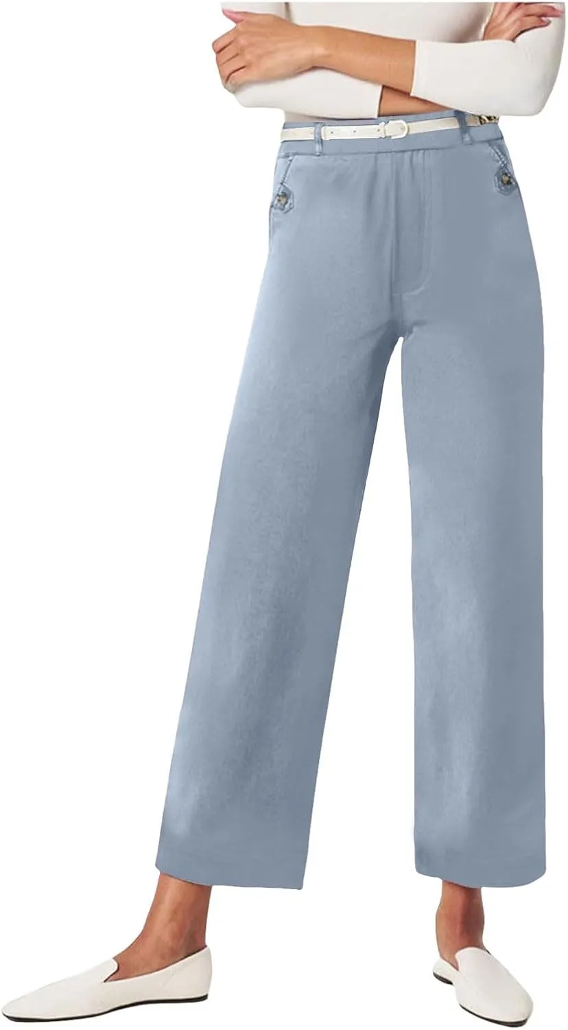 Wide Leg Pants for Women Winter ightweight Hiking Pants with Pockets Solid Color Elastic Waist