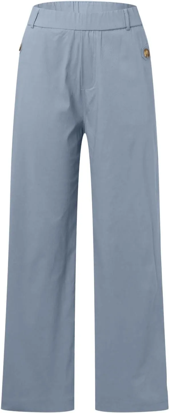 Wide Leg Pants for Women Winter ightweight Hiking Pants with Pockets Solid Color Elastic Waist
