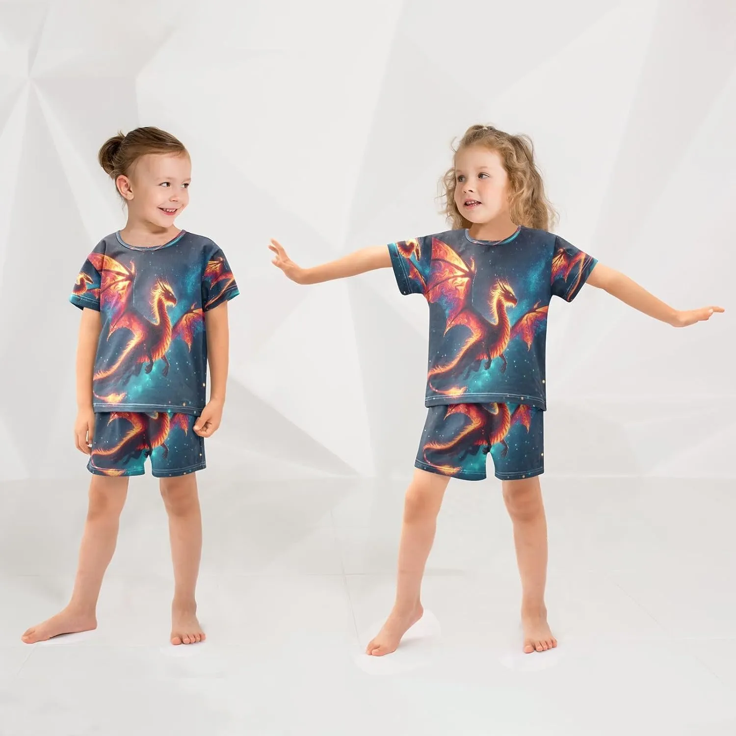 Wolf Night Kids Pjs Set Boys Girls Summer Short-Sleeve Sleepwear Pajamas 2PCS