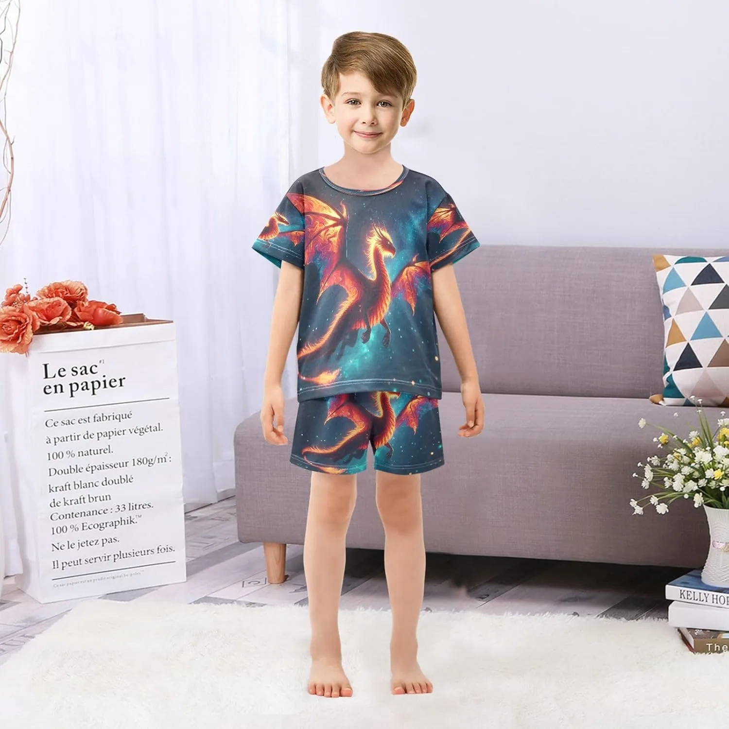 Wolf Night Kids Pjs Set Boys Girls Summer Short-Sleeve Sleepwear Pajamas 2PCS