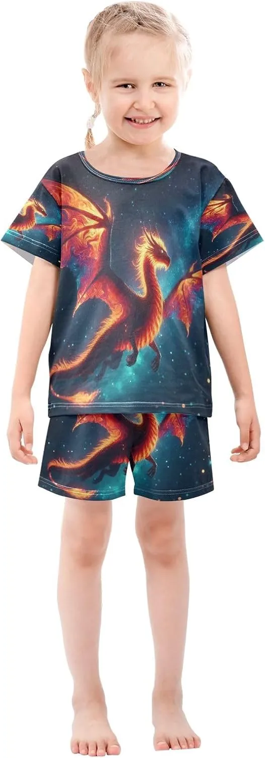 Wolf Night Kids Pjs Set Boys Girls Summer Short-Sleeve Sleepwear Pajamas 2PCS
