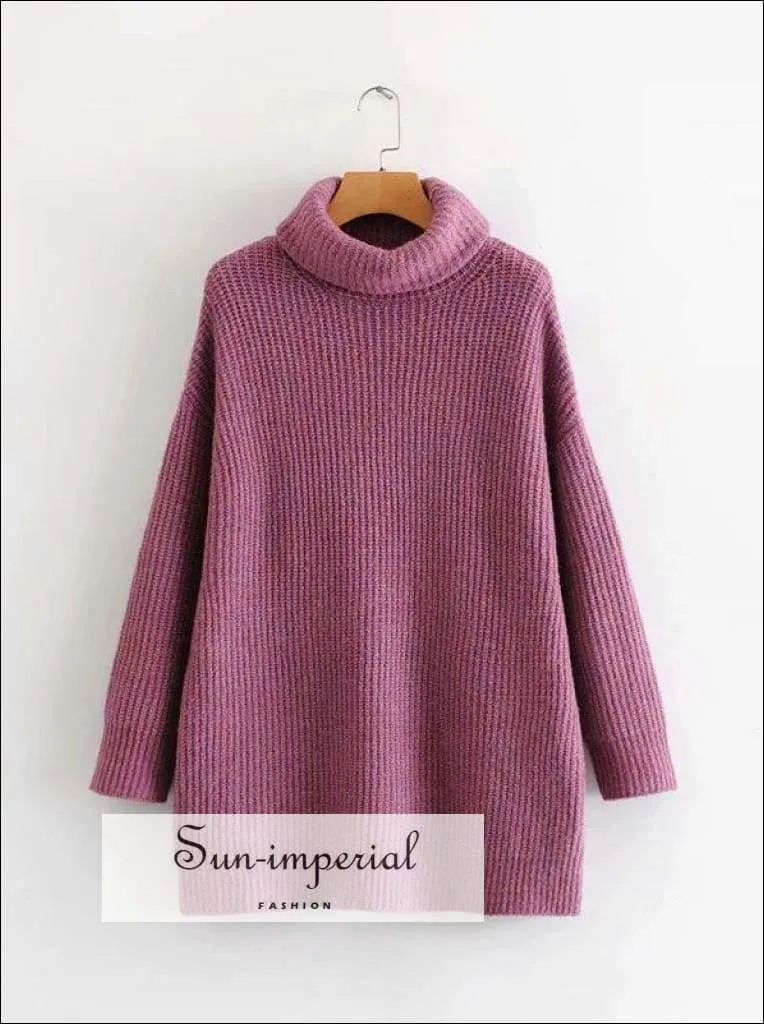 Women Brown Oversized Turtleneck Loose Pullovers Jumper Soft Warm Sweater